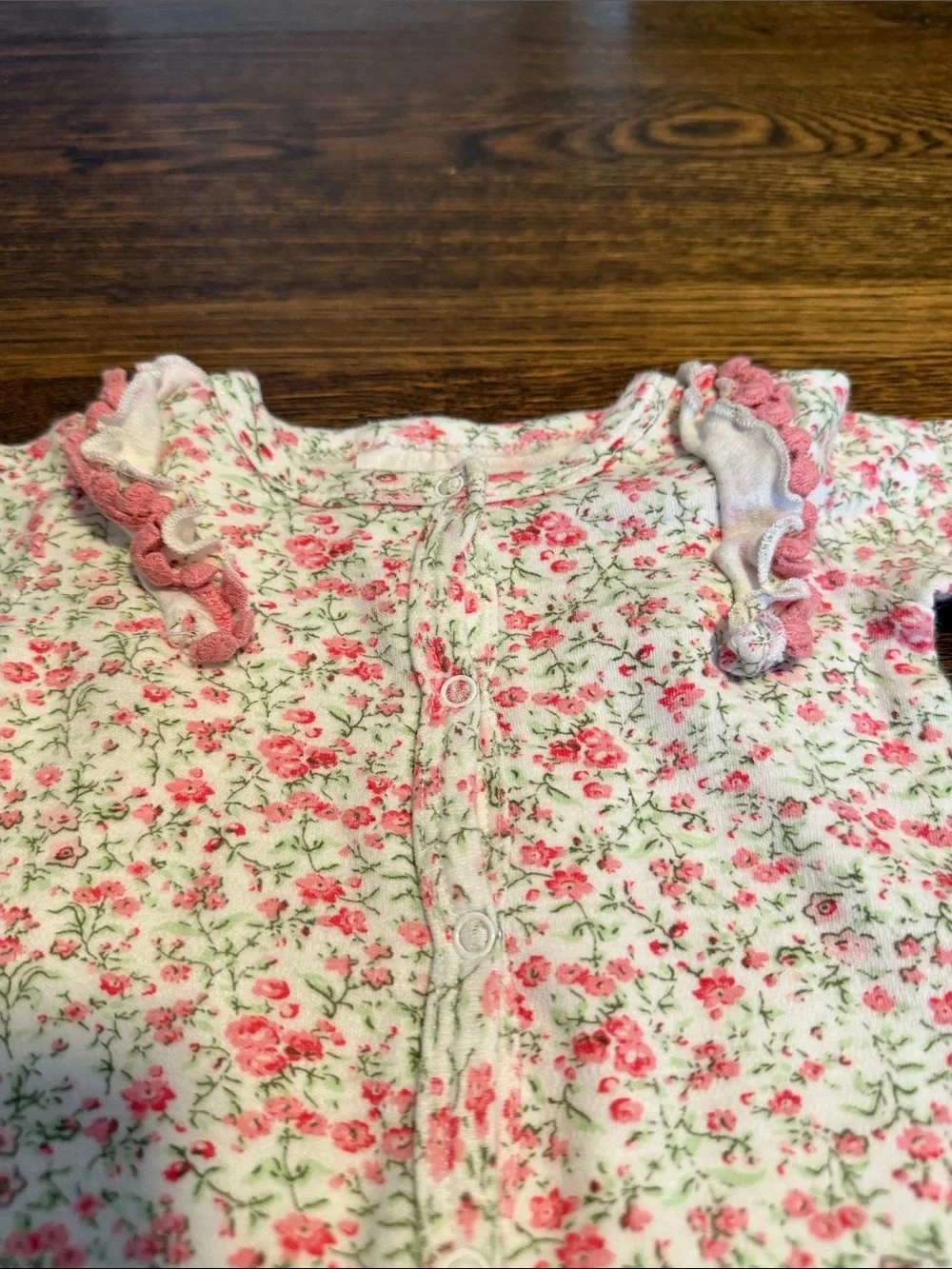 Laura Ashley baby Pink and White Floral Footed One-Piece